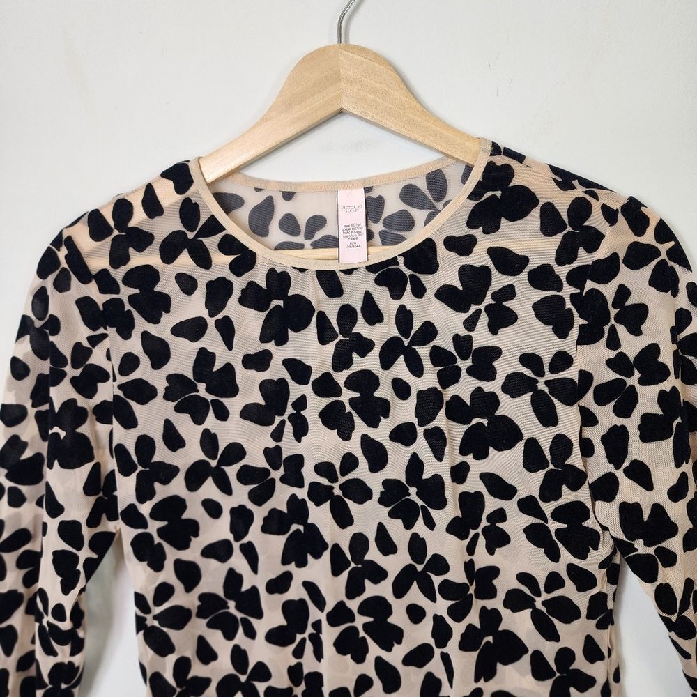 Victoria's Secret Floral Velvet Appliqué Stretch Sheer Sexy Bodysuit Size Large - Picture 4 of 10